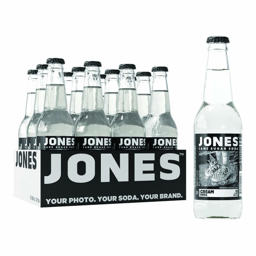 Jones Soda Single Serve Glass Bottles, 12 oz, Cream Soda, 12/Case