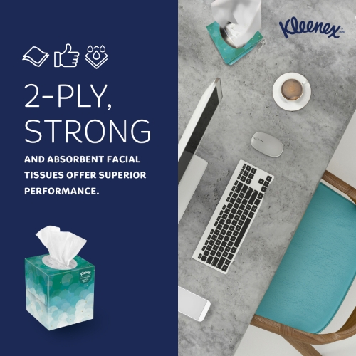 Kleenex Professional Facial Tissue, Upright Cube Box, 2-Ply, White, 90 ...