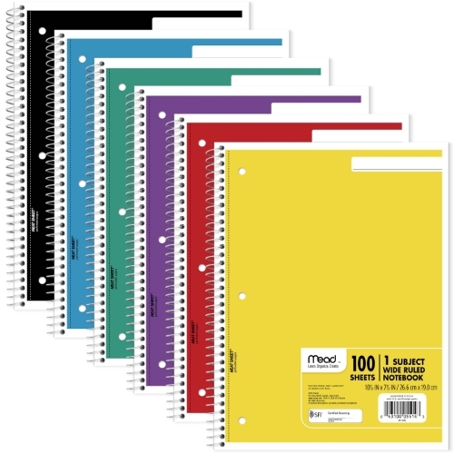 Mead 1 Subject Notebook, Wide Ruled, 7.5