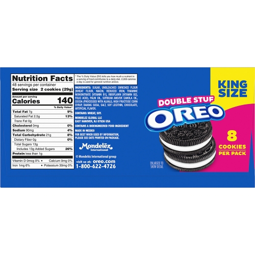 Oreo Double Stuf Chocolate Sandwich Cookies, King Size Snack Packs