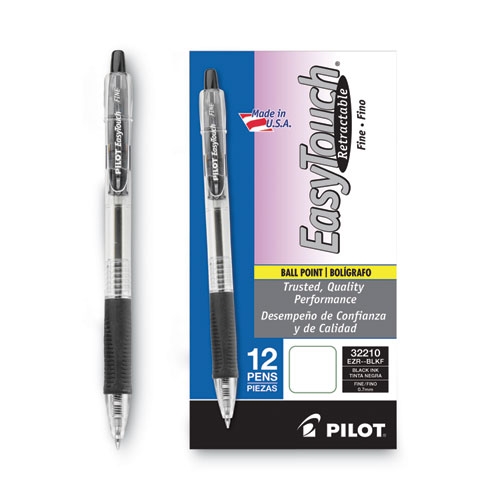 Ball Point Ink Pilot EasyTouch Retractable Ball Point Pen, Black Ink, .7mm, Dozen - W ...