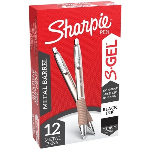 S-Gel Premium Metal Barrel Gel Pen, Retractable, Medium 0.7 mm, Black Ink, Champagne Barrel, Dozen S-Gel Premium Metal Barrel Gel Pen, Retractable, Medium 0.7 mm, Black Ink, Champagne Barrel, Dozen