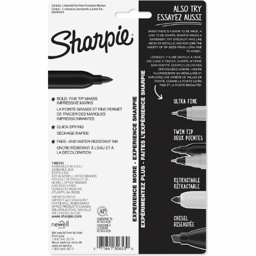Sharpie Permanent Markers, Fine Point, Assorted, 5/Set - W.B. Mason