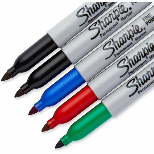 Sharpie Permanent Markers, Fine Point, Assorted, 5/Set - W.B. Mason
