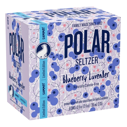 Polar Seltzer, Blueberry Lavender, 12 oz, 6/Pack, 4 Packs/Case