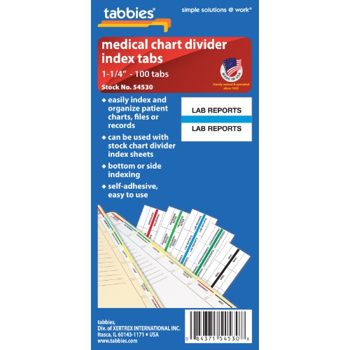 Tabbies Lab Reports Medical Chart Index Tabs, 1-1/4