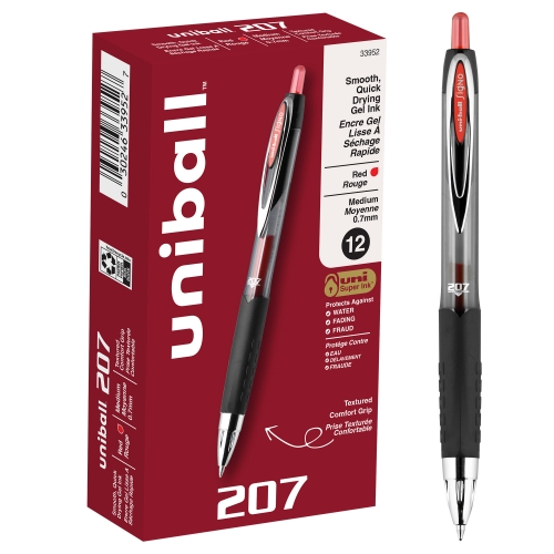 Uni-ball 207 Retractable Gel Pens, Medium Point (0.7mm), Red, 2 Count