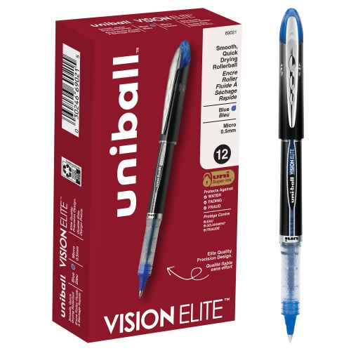 uni-ball Vision Elite Rollerball Pens, Micro Point, Blue