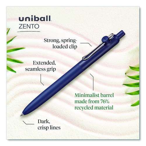 uni-ball Zento Retractable Gel Pen, Medium Tip, 0.7 mm, Black Ink