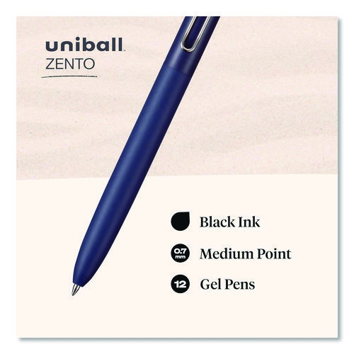 uni-ball Zento Retractable Gel Pen, Medium Tip, 0.7 mm, Black Ink