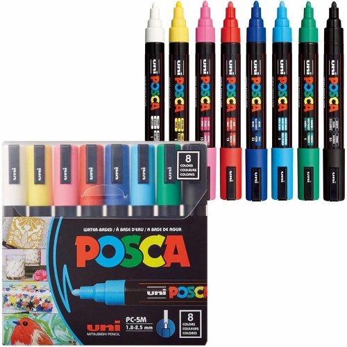 Uni POSCA Water-Based Paint Markers, Medium Bullet Tip, Assorted, 8 ...