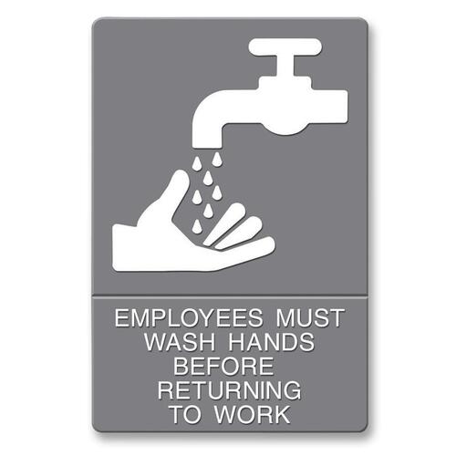 ADA Sign, EMPLOYEES MUST WASH HANDS... Tactile Symbol/Braille, 6 x 9, Gray ADA Sign, EMPLOYEES MUST WASH HANDS... Tactile Symbol/Braille, 6 x 9, Gray