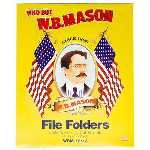 W.B. Mason Co. File Folders, 1/3 Cut Assorted, OnePly Top Tab, Letter
