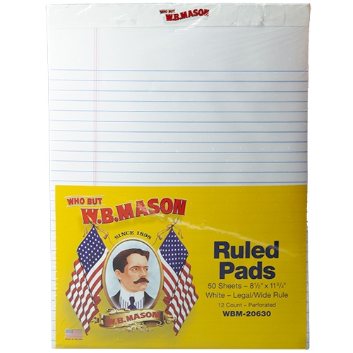 Mason Padding W.B. Mason Co. Perforated Edge Writing Pad, Legal Ruled, 8.5
