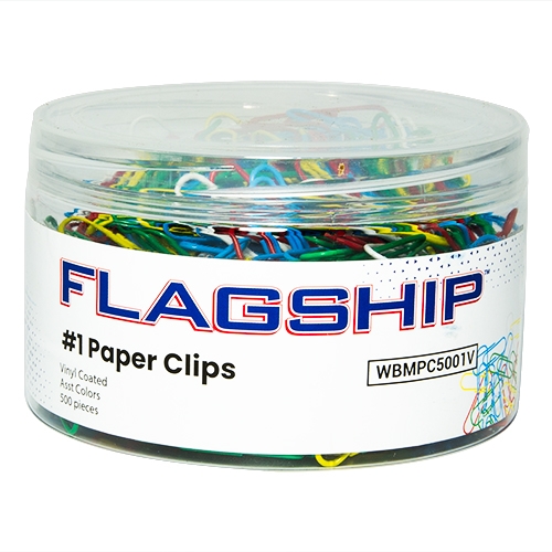 Flagship Paper Clips, #1, Plastic Coated, Assorted, 500/Tub - W.B. Mason