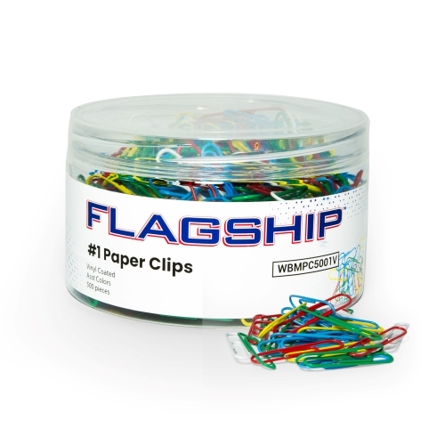 Flagship Paper Clips, #1, Plastic Coated, Assorted, 500/Tub - W.B. Mason
