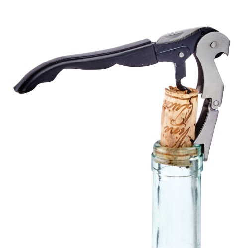 Winco Double Hinged Corkscrew, Stainless Steel, Black Handle - W.B. Mason