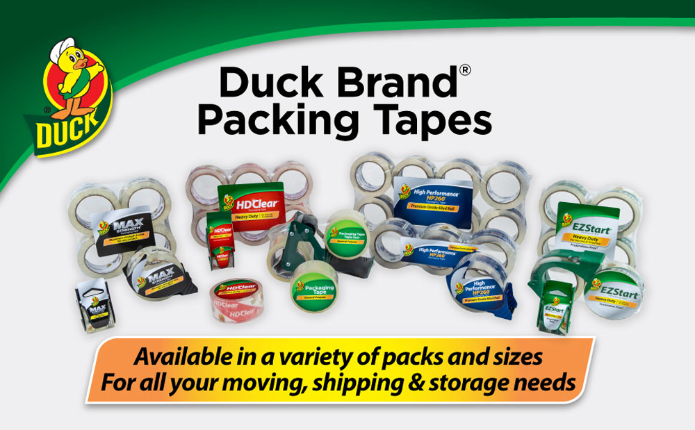 Duck Brand Packing Tapes - Available in a variety of sizes for all of your moving, shipping, and storage needs